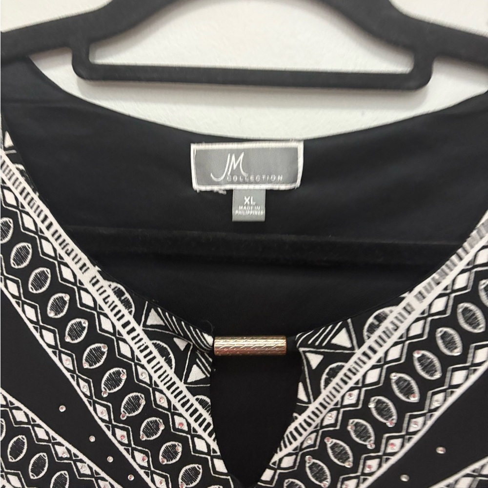JM Collection Black and White Geometric Midi Dress - Picture 4 of 5